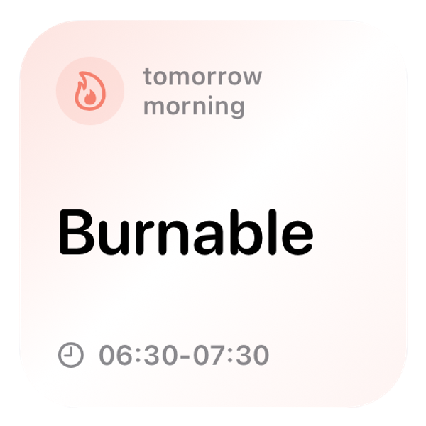 Small Home Screen widget showing burnable garbage tomorrow morning